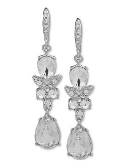 Silver-Tone Crystal Double Drop Earrings