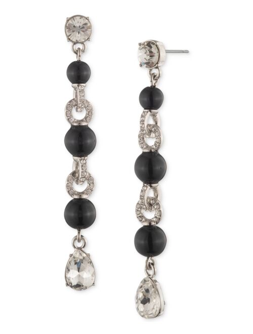 GIVENCHY Silver-Tone Pave & Jet Imitation Pearl Linear Drop Earrings