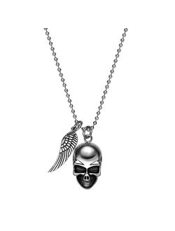 Black ion-Plated Stainless Steel Skull & Wing Pendant Necklace