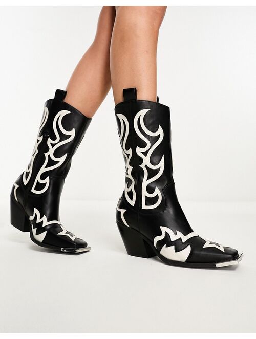 Public Desire Starrie western boots with hardware in black and white