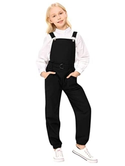 GERU Girls Overalls Kids Jumpsuit & Rompers Soft Denim Long Pants with Pockets & Belt 3-12Y