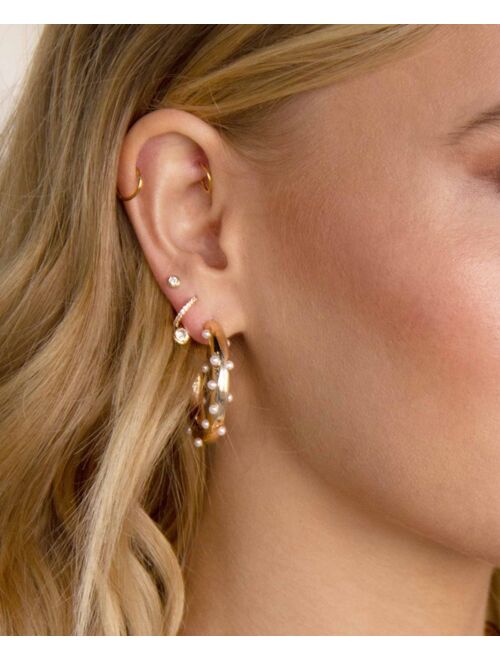 ETTIKA 18K Gold Plated and Imitation Pearl Studded Hoops