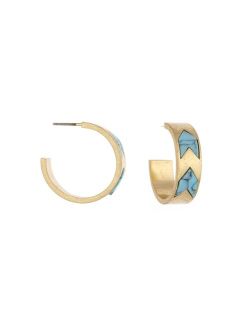 Worn Gold-Plated Flat Hoops Earrings with Turquoise