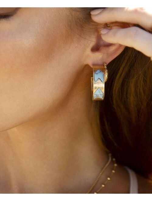 ETTIKA Worn Gold-Plated Flat Hoops Earrings with Turquoise