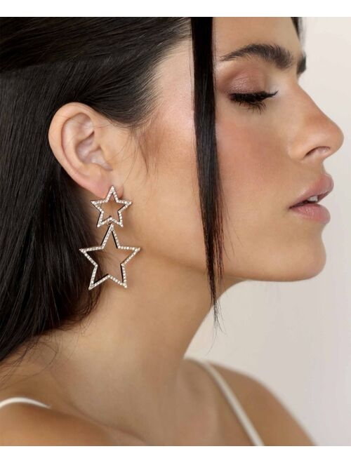 ETTIKA Double Star Crystal Gold Plated Statement Earrings