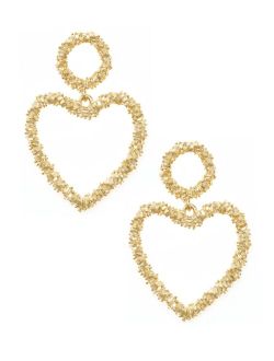 Gold Plated Textured Statement Heart Earrings