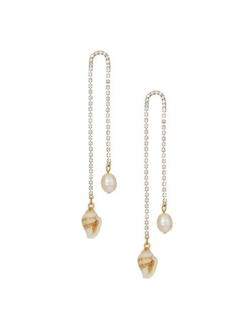 ETTIKA Shell and Freshwater Pearl Vacation 18K Gold Plated Dangle Earrings