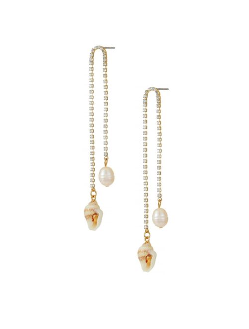 ETTIKA Shell and Freshwater Pearl Vacation 18K Gold Plated Dangle Earrings