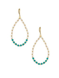 Turquoise and Imitation Pearl Beaded Oval Earrings