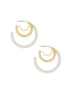 Imitation Pearl and 18K Gold Plated Bubble Hoops