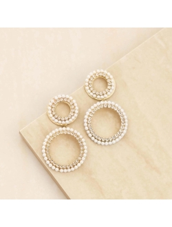 Crystal Imitation Pearl Double Ring Earrings