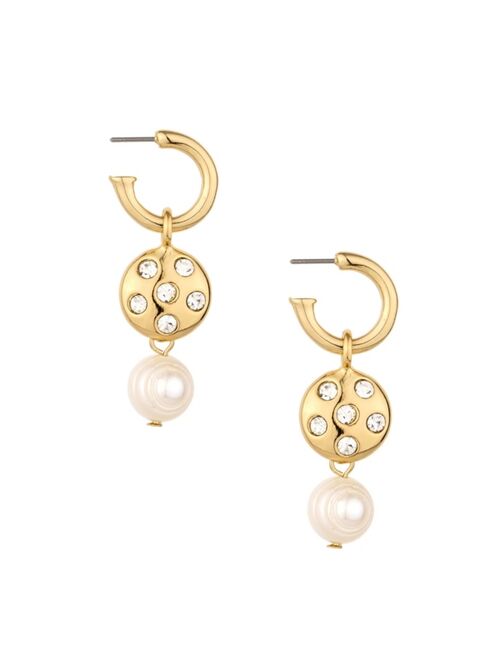 ETTIKA 18K Gold Plated Crystal Disc and Cultured Freshwater Pearl Earrings