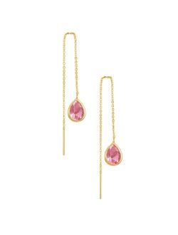 Barely There Chain Pink Cubic Zirconia 18K Gold Plated Dangle Earrings