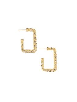 18k Gold-Plated Pave-Studded Rectangle Hoop Earrings