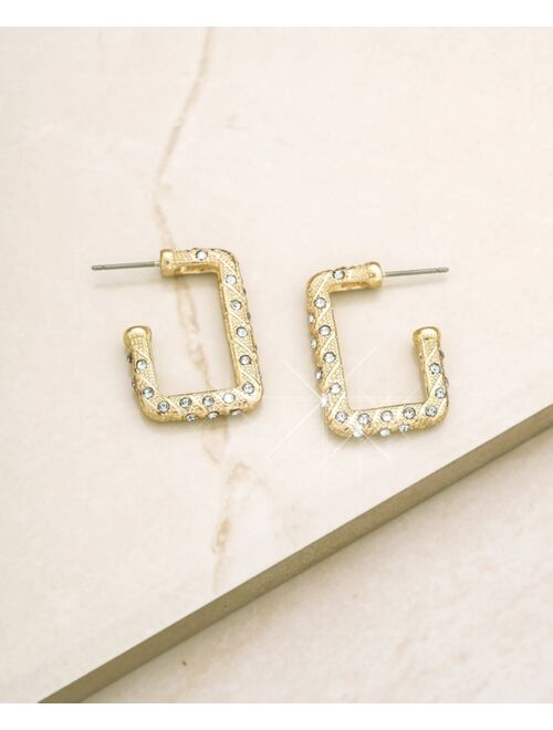 ETTIKA 18k Gold-Plated Pave-Studded Rectangle Hoop Earrings