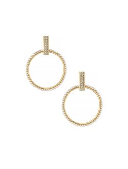 18k Gold-Plated Pave & Imitation Pearl Front-Facing Hoop Earrings