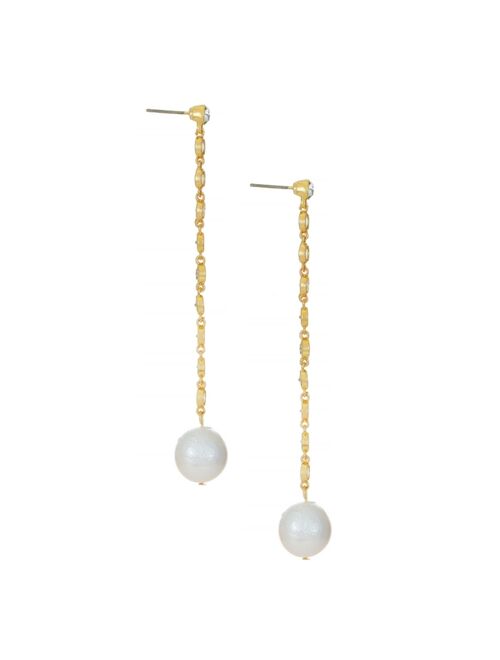 ETTIKA Cubic Zirconia Chain Freshwater Pearl Drop 18K Gold Plated Earrings