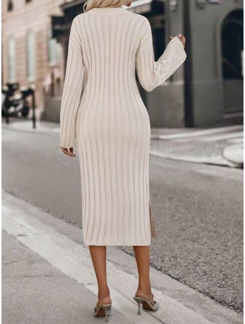 SHEIN Essnce Drop Shoulder Split Thigh Sweater Dress Without Belt