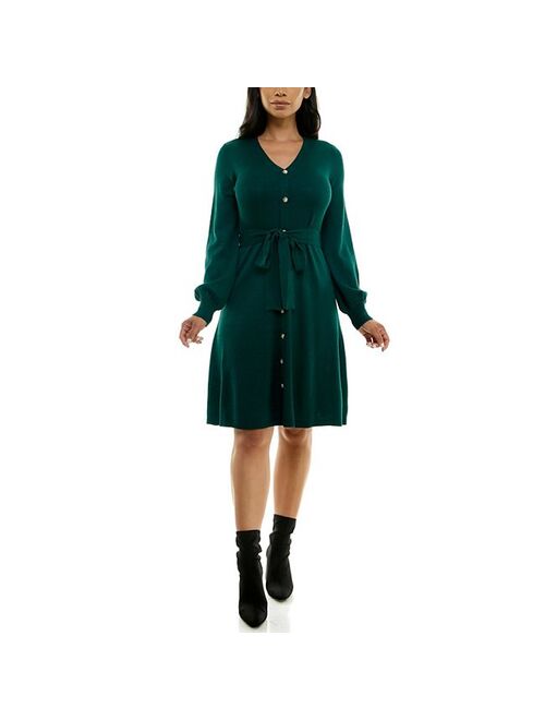 Women's Nina Leonard Balloon Sleeve Midi Sweater Dress