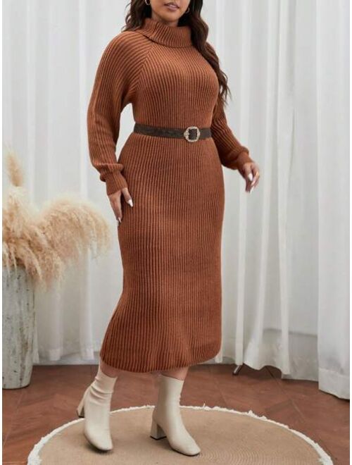 SHEIN Frenchy Plus Turtleneck Raglan Sleeve Sweater Dress Without Belt
