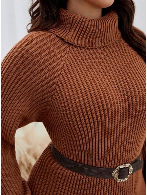 SHEIN Frenchy Plus Turtleneck Raglan Sleeve Sweater Dress Without Belt