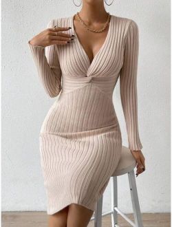 Essnce Twist Front Ribbed Knit Sweater Dress