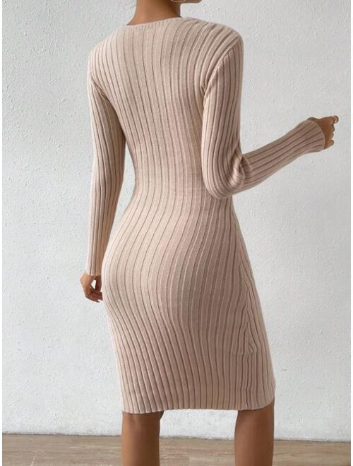 SHEIN Essnce Twist Front Ribbed Knit Sweater Dress