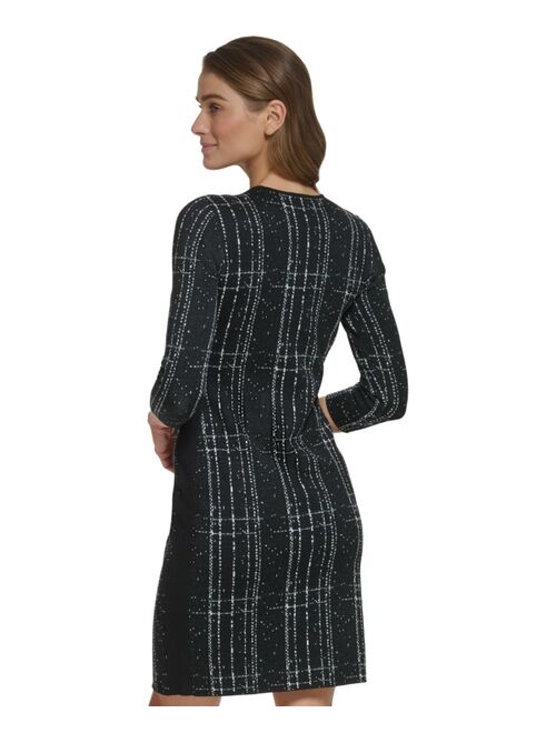 DKNY Women's Textured Long-Sleeve Sheath Dress