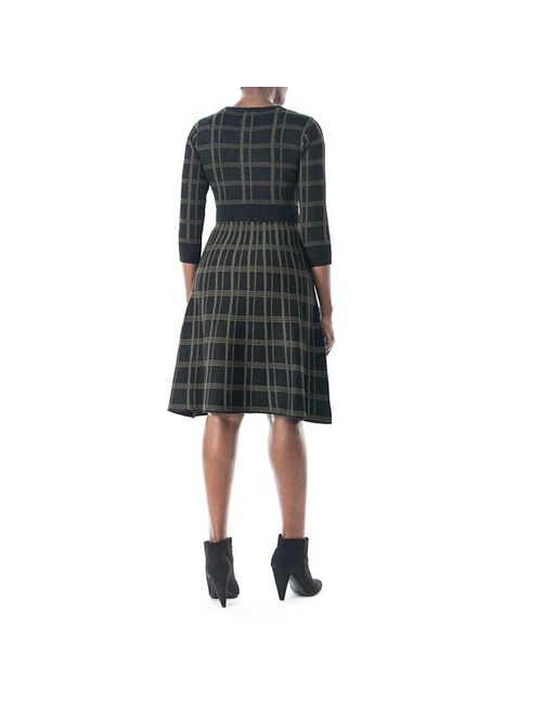 Women's Nina Leonard Plaid Knit Fit & Flair Sweater Dress