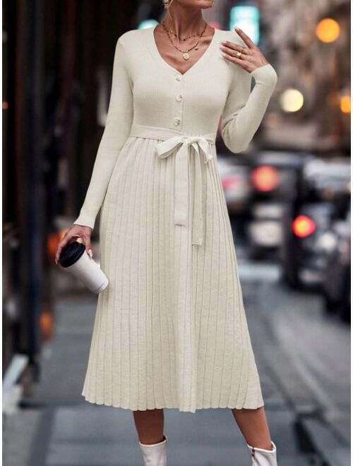 Solid Belted Sweater Dress