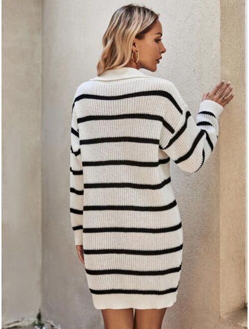 SHEIN LUNE Striped Pattern Drop Shoulder Sweater Dress