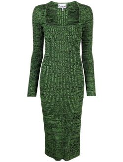 square-neck knitted midi dress