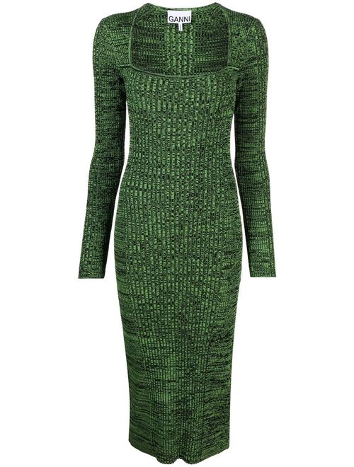 GANNI square-neck knitted midi dress