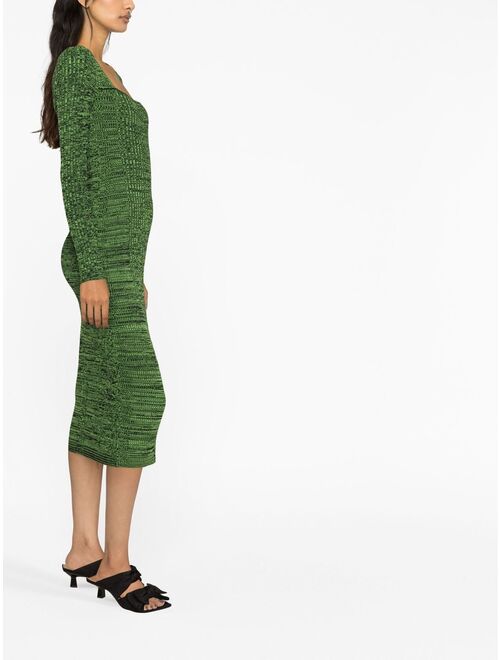 GANNI square-neck knitted midi dress