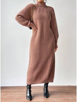 LUNE Turtleneck Raglan Sleeve Sweater Dress
