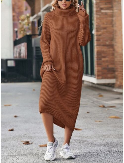 SHEIN LUNE Turtleneck Raglan Sleeve Sweater Dress