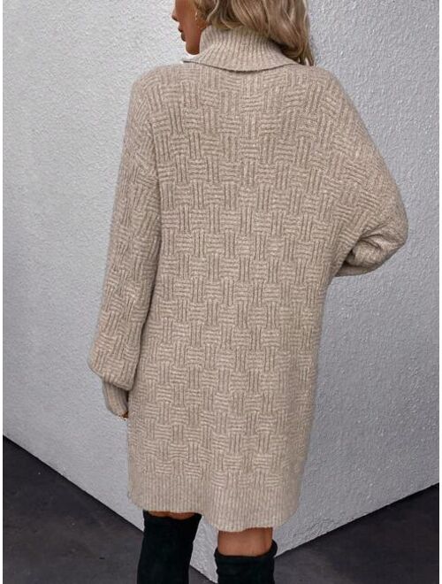 Turtleneck Drop Shoulder Sweater Dress Without Belt