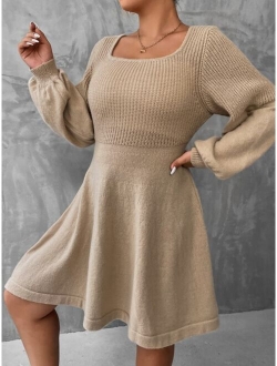 Priv Plus Lantern Sleeve Sweater Dress Without Belt