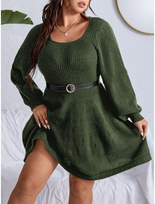 SHEIN Priv Plus Lantern Sleeve Sweater Dress Without Belt