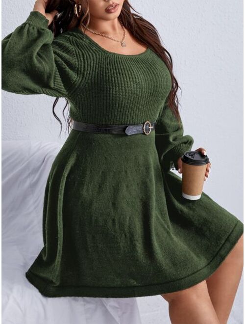 SHEIN Priv Plus Lantern Sleeve Sweater Dress Without Belt