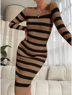 Essnce Striped Pattern Bodycon Sweater Dress