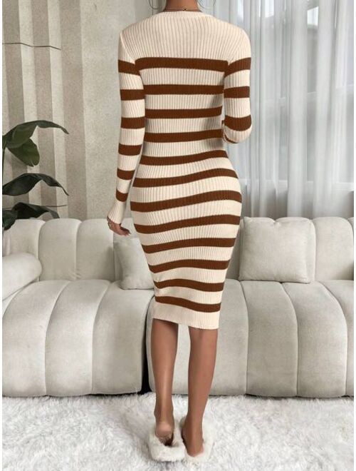 SHEIN Essnce Striped Pattern Bodycon Sweater Dress