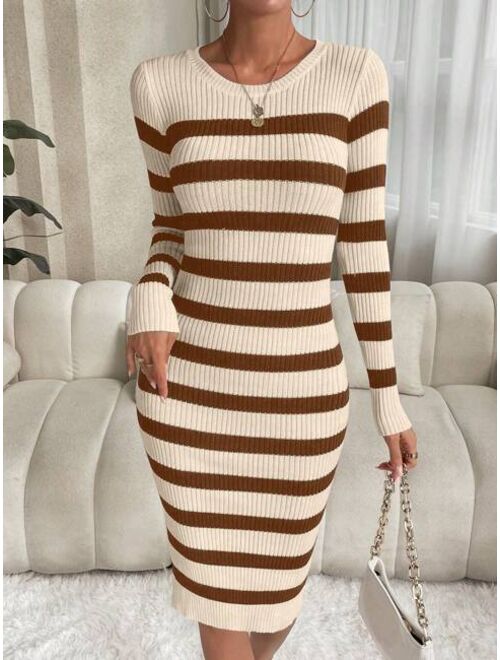 SHEIN Essnce Striped Pattern Bodycon Sweater Dress