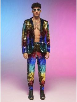 Shein Manfinity Fever City Men Lapel Collar Sequin Blazer & Pants Set