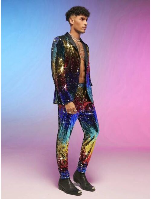 Shein Manfinity Fever City Men Lapel Collar Sequin Blazer & Pants Set
