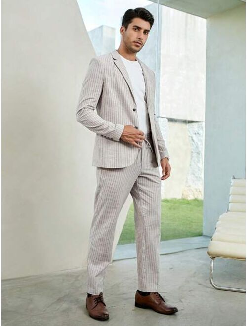 Shein Manfinity Mode Men Striped Print Blazer & Pants Set Without Tee