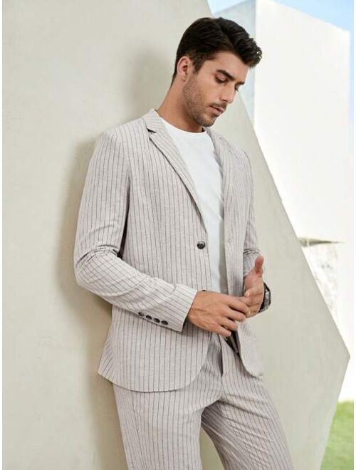 Shein Manfinity Mode Men Striped Print Blazer & Pants Set Without Tee
