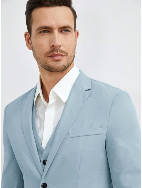Shein Manfinity Mode Men Button Front Blazer & Vest & Suit Pants Without Shirt