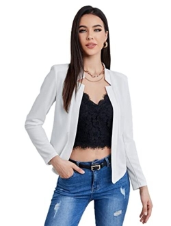Women's Elegant Open Front Notched Neck Blazer Work Outerwear Jacket