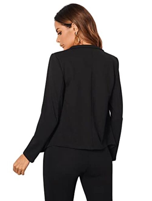 Milumia Women's Elegant Open Front Notched Neck Blazer Work Outerwear Jacket